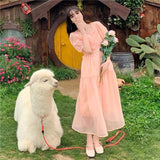 Lovefery Peach Blush Kawaii Princess Chiffon Dress