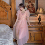 Lovefery Peach Blush Kawaii Princess Chiffon Dress