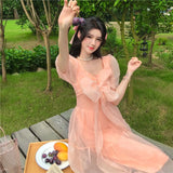 Lovefery Peach Blush Kawaii Princess Chiffon Dress