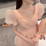 Lovefery Peach Blush Kawaii Princess Chiffon Dress