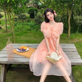 Lovefery Peach Blush Kawaii Princess Chiffon Dress