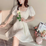 Lovefery Peach Moon Pearl Embroidered Chiffon Spring Mini Dress