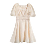 Lovefery Peach Moon Pearl Embroidered Chiffon Spring Mini Dress