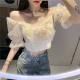 Lovefery Petal Sea Flower Embroidered Chiffon Crop Top