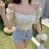 Lovefery Petal Sea Flower Embroidered Chiffon Crop Top