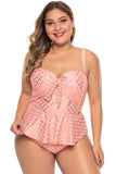 lovefery Pink Halter Neck Plus Size Peplum Tankini