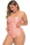 lovefery Pink Halter Neck Plus Size Peplum Tankini