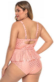 lovefery Pink Halter Neck Plus Size Peplum Tankini