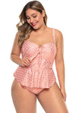 lovefery Pink Halter Neck Plus Size Peplum Tankini