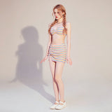 Lovefery Rainbow Sea Pastel Kawaii Aesthetic Skirted Swimsuit