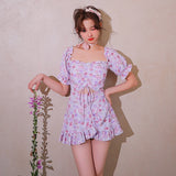 Lovefery Watercolored Flower Skirted Kawaii Swimsuit