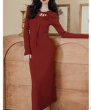 Lovefery Vampire-Red Knitted Femme Fatale Dress