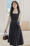 Lovefery Sorrell Dark Academia Plaid Wool Pinafore Dress