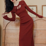 Lovefery Vampire-Red Knitted Femme Fatale Dress