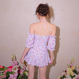 Lovefery Watercolored Flower Skirted Kawaii Swimsuit