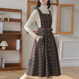 Lovefery Sorrell Dark Academia Plaid Wool Pinafore Dress