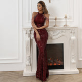 lovefery Statement Maker Halter Sequin Gown Dress