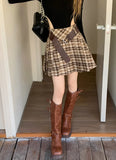 Lovefery Plaid Pleated Dark Academia Mini Skirt with Belt