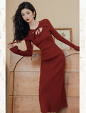 Lovefery Vampire-Red Knitted Femme Fatale Dress