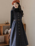 Lovefery Sorrell Dark Academia Plaid Wool Pinafore Dress