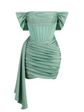 Lovefery Delphi Off Shoulder Satin Dress