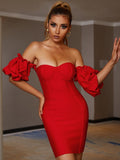 Lovefery Olga Red Off-Shoulder Strapless Bandage Dress