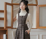 Lovefery Sorrell Dark Academia Plaid Wool Pinafore Dress