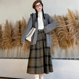 Lovefery Plaid Wool Grandmacore Skirt