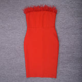 Lovefery Lessie Strapless Feather Bodycon Dress