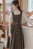 Lovefery Sorrell Dark Academia Plaid Wool Pinafore Dress