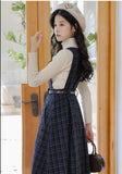 Lovefery Sorrell Dark Academia Plaid Wool Pinafore Dress