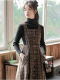 Lovefery Sorrell Dark Academia Plaid Wool Pinafore Dress