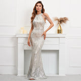 lovefery Statement Maker Halter Sequin Gown Dress