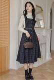 Lovefery Sorrell Dark Academia Plaid Wool Pinafore Dress