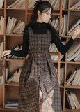 Lovefery Sorrell Dark Academia Plaid Wool Pinafore Dress