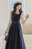 Lovefery Sorrell Dark Academia Plaid Wool Pinafore Dress