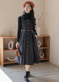 Lovefery Sorrell Dark Academia Plaid Wool Pinafore Dress