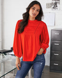 Sylas Pintuck Blouse - Coral Red