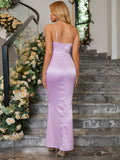 Lovefery Joelle Satin Ruched Dress with Rhinestones