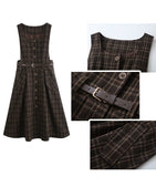 Lovefery Sorrell Dark Academia Plaid Wool Pinafore Dress