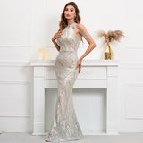 lovefery Statement Maker Halter Sequin Gown Dress