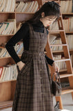 Lovefery Sorrell Dark Academia Plaid Wool Pinafore Dress