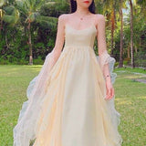 Lovefery Sandy Light Ruffle Princess Fairy Midi Dress