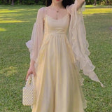 Lovefery Sandy Light Ruffle Princess Fairy Midi Dress