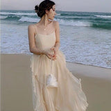 Lovefery Sandy Light Ruffle Princess Fairy Midi Dress