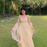 Lovefery Sandy Light Ruffle Princess Fairy Midi Dress