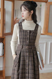 Lovefery Sorrell Dark Academia Plaid Wool Pinafore Dress