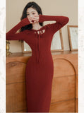 Lovefery Vampire-Red Knitted Femme Fatale Dress