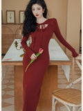 Lovefery Vampire-Red Knitted Femme Fatale Dress