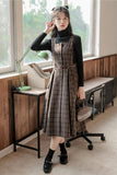 Lovefery Sorrell Dark Academia Plaid Wool Pinafore Dress